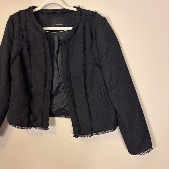 Banana Republic Black Tweed Open Cropped Blazer Jacket 14 - Picture 5 of 8